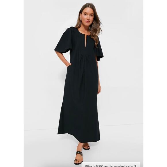Tuckernuck Pomander Place Black Finley Flutter Sleeve Maxi Dress Sz L - Picture 1 of 9